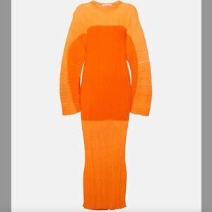 Stella McCartney Plissé Sheer‎ Midi Dress Orange Two-Tone Pleated NWT